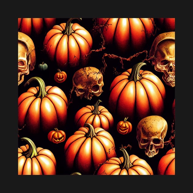 Pumpkins and Skulls Seamless Tile Pattern - Scary Halloween by JediNeil