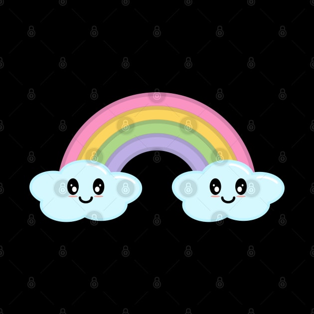 Kawaii Cute Happy Rainbow and Clouds in Black by Kelly Gigi