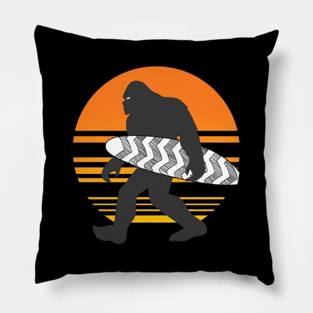 Bigfoot Surfing, Hide Seek and Go Surf Pillow by Bluebird Moon