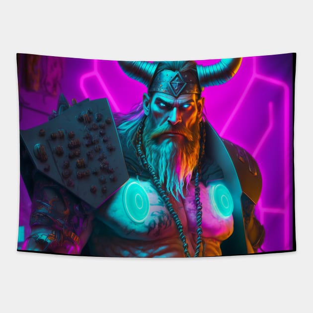 Viking Cyberpunk Tapestry by Geek Culture