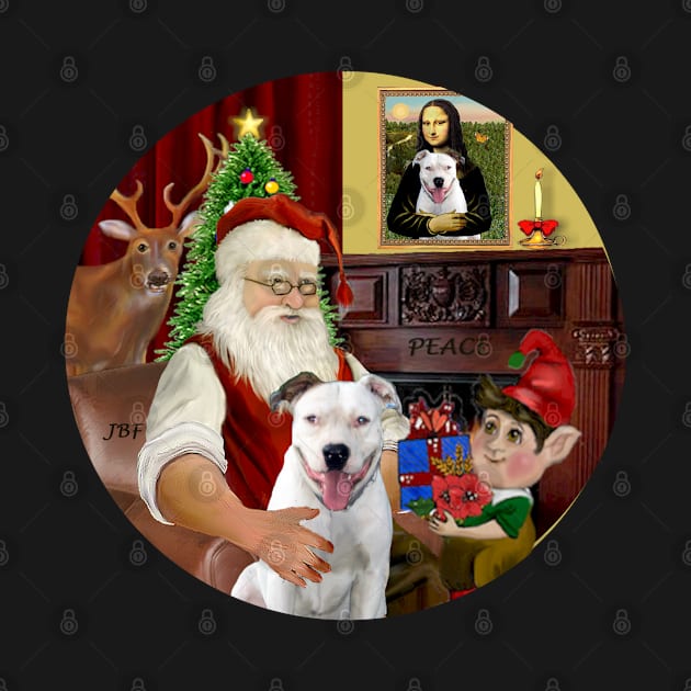 Santa at Home with his White Pit Bull by Dogs Galore and More