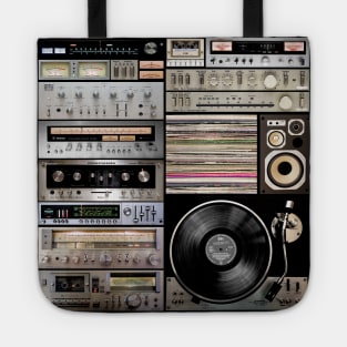 Hifidelity Vintage Music HiFi Sound system setup collage art Tote