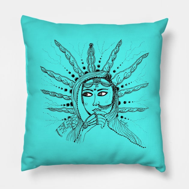 Sunshine Sari (Black Lines) Pillow by @byleighart