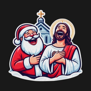 Jesus Santa Claus Church Merry Christmas Joy To The World Laugh Out Loud WWJD T-Shirt