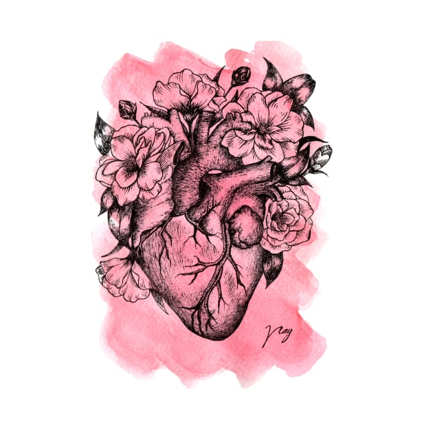 Foral Heart Watercolor by Akbaly