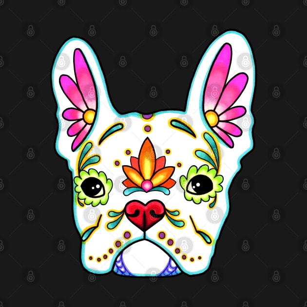 French Bulldog in White - Day of the Dead Sugar Skull Dog by prettyinink