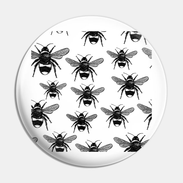 Bees Black and White Pattern Pin by missdebi27