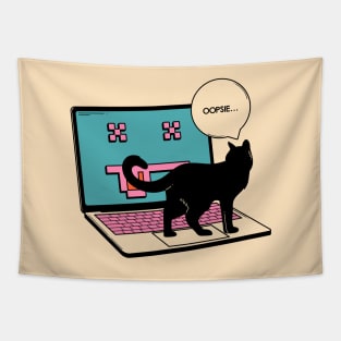 404 Error Laptop Black Cat in beige Tapestry