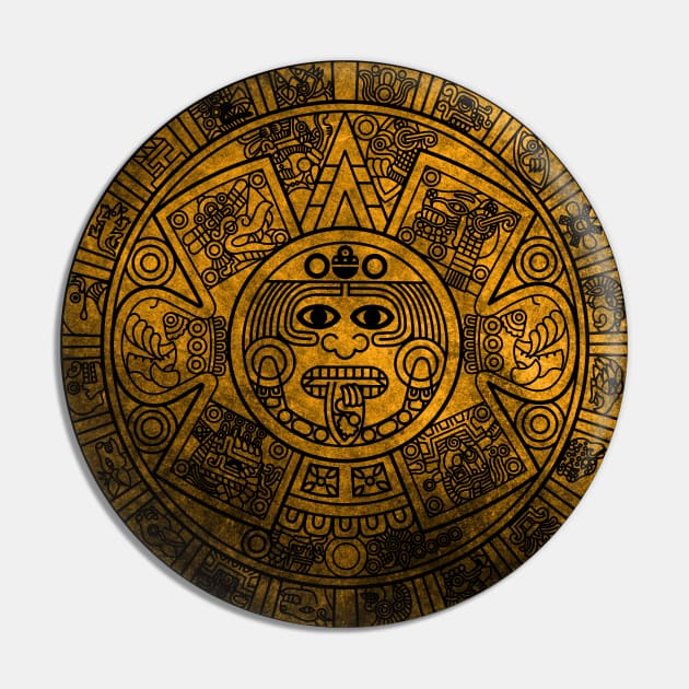 Aztec Calendar. Mayan Sun Stone Pin by Sixth Cycle