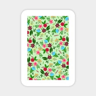 Red, pink, blue and maroon flower pattern with mint color background Magnet