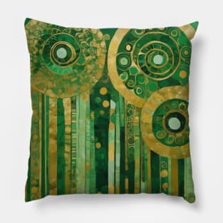 Green and Gold Abstract Flowers After Klimt Pillow