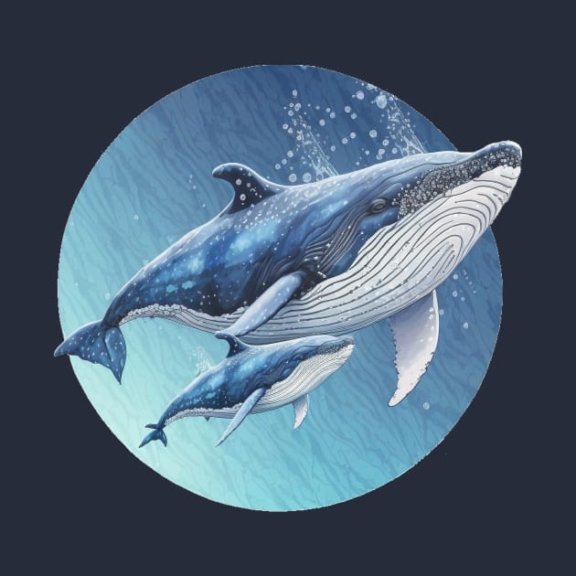 Humpback Whale Swimming with Baby Whale by peachycrossing