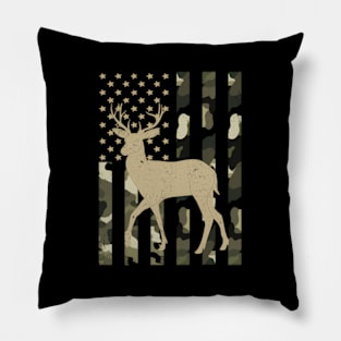 Camouflage Camo American Flag Whitetail Deer Pillow