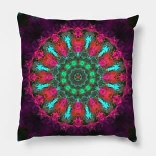 Psychedelic Kaleidoscope Pink Purple Teal and Green Pillow