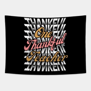 One Thankful Teacher -Flip Mirror Text Typography Thanksgiving Tapestry