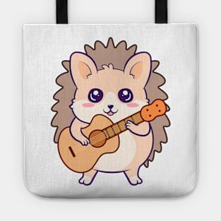 Adorable Hedgehog Playing Acoustic Guitar Cartoon Tote