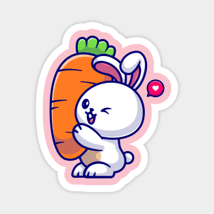 Cute Rabbit Holding Carrot Cartoon Magnet