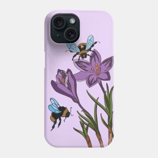 botanical illustration of crocus and bees Phone Case