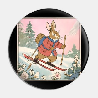 Funny Skiing Lover Skiing Rabbit Going on a Ski Holiday in Snow Pin