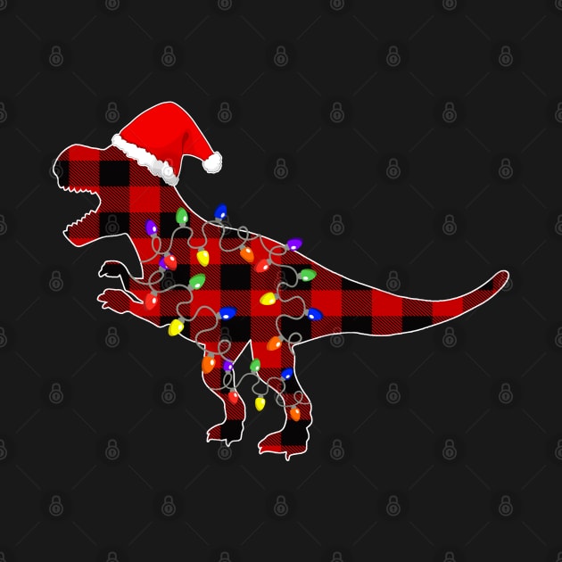 Red Plaid T Rex Christmas Buffalo Dinosaur Lights Family Pajamas Gift by Printofi.com