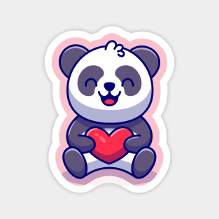 Cute Panda Holding Love Cartoon Magnet