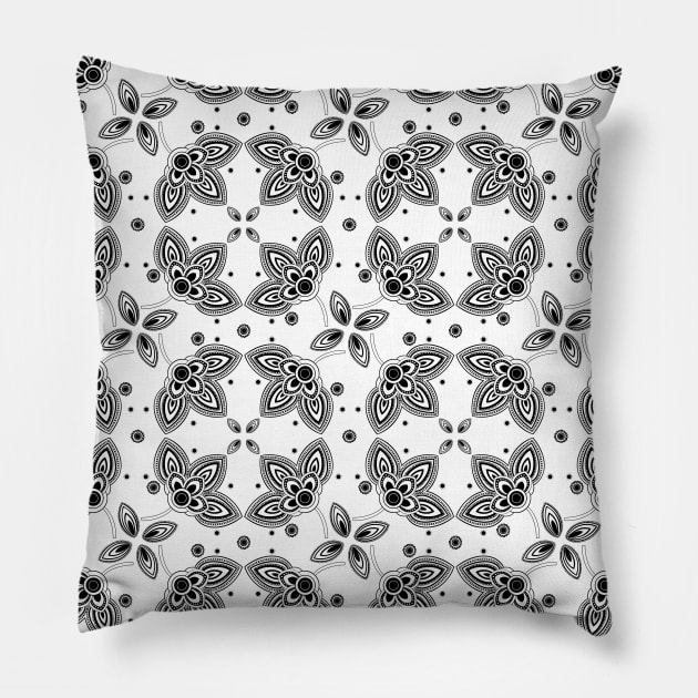 Black White Paisley flower pattern Pillow by PNFDesigns