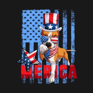 Merica pitbull 4th of July ,Funny 4th of July Lover T-Shirt