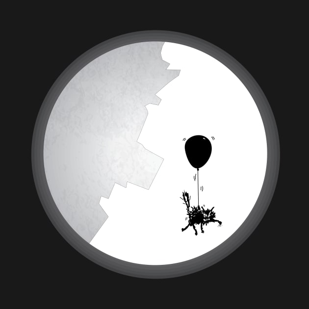 a scaryed cat fly on the moon by a baloon by vuminhvuong