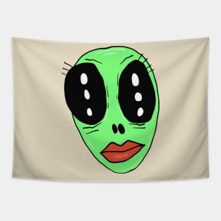 Green Alien Woman Face Tapestry