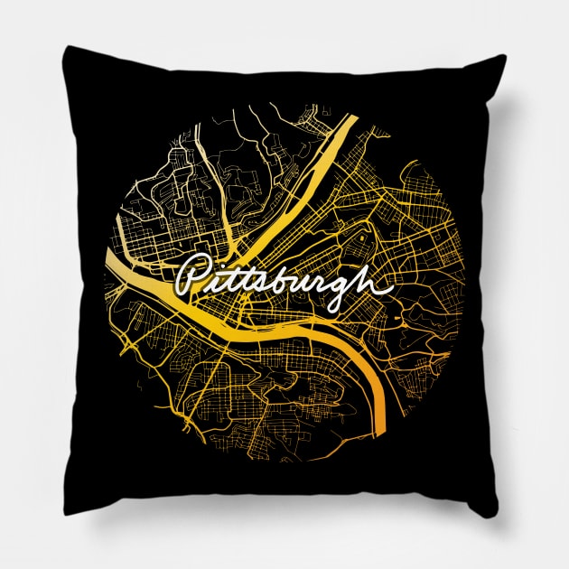 Pittsburgh Map Black and Yellow Pillow by polliadesign