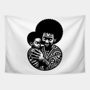 Afrocentric Father And Son Wooden Carving Tapestry