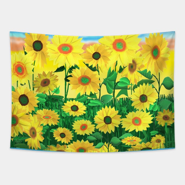 Sunflower Field in Bloom Tapestry by Art By LM Designs 