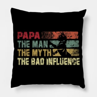 Mens Papa the Man the Myth the Bad Influence Vintage Cat Pillow