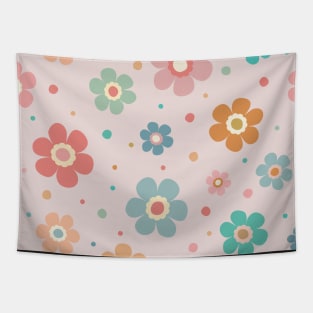 Cute Multicolor Flower Pattern On Pastel Pink Tapestry