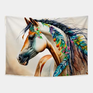 White Native Horse Tapestry