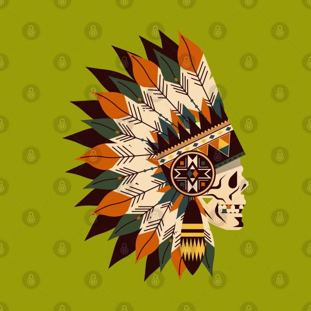 Indian Feather Headdress Tribal Skull by PsychoDynamics