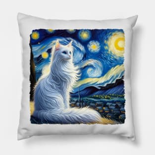 Turkish Angora Starry Night Inspired - Artistic Cat Pillow