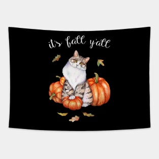 Watercolor Cat Art Autumn Its Fall Yall Cat Lover Gifts Tapestry