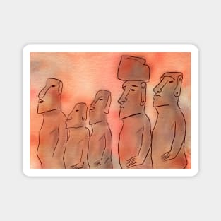 Moai statues watercolor Magnet