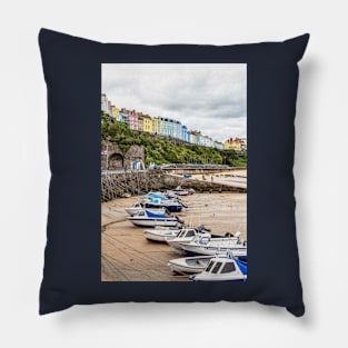 Tenby Harbour Boats Waiting For The Tide, Pembrokeshire, Wales Pillow