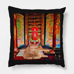 Eckhart Tolle Zen Master Cat Laying In A Chinese Style Temple Pillow