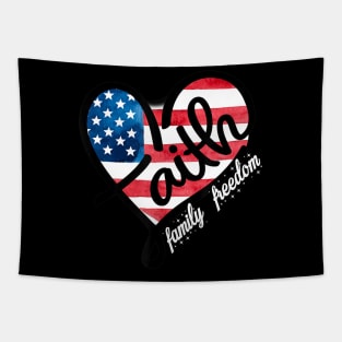 4th of July Patriotic Christian Faith Heart American Flag Tapestry