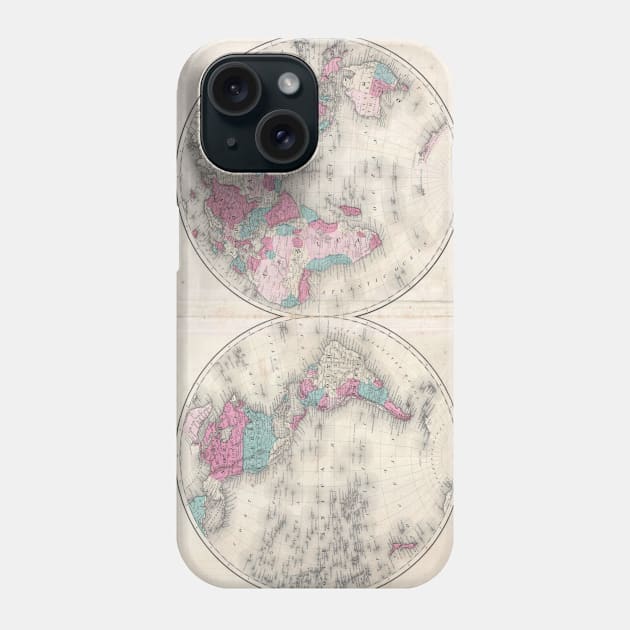 Vintage Map of The World (1866) Phone Case by Bravuramedia