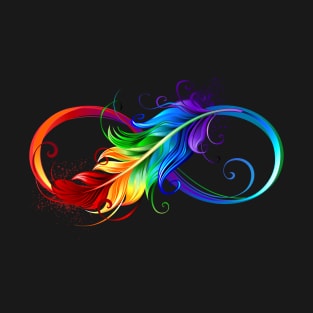 Infinity with rainbow feather on black background T-Shirt