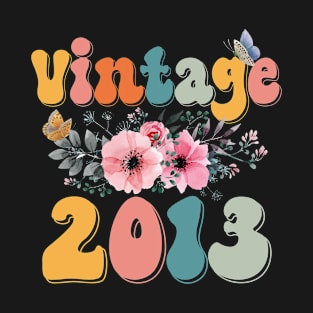 Vintage 2013 Floral Retro Groovy 10th Birthday T-Shirt