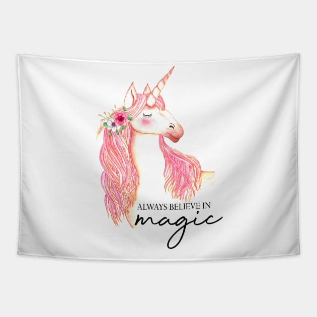 Always believe in magic, pink unicorn Tapestry by LatiendadeAryam