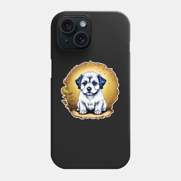 White Havanese Puppy Dog with Black Ears in a Golden Spring Setting Phone Case by SymbioticDesign