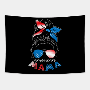 American Mama Messy Bun American Flag 4th of July Gift Tapestry