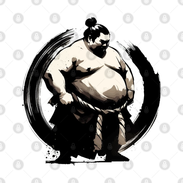 Sumie Enso Circle Japanese Brushstroke Sumo Wrestler by TomFrontierArt