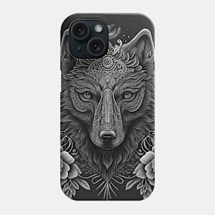 wolf and flowers Phone Case